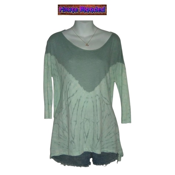 Free People Tie Dye Green Oversized Boho Boxy Urban Outfitters Bohemian Made USA - Picture 7 of 7